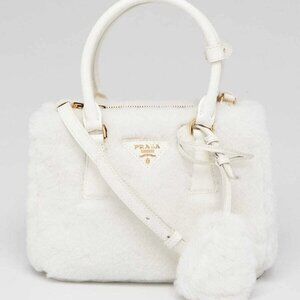 Prada White Shearling Mini Galleria Tote Bag 1BA906